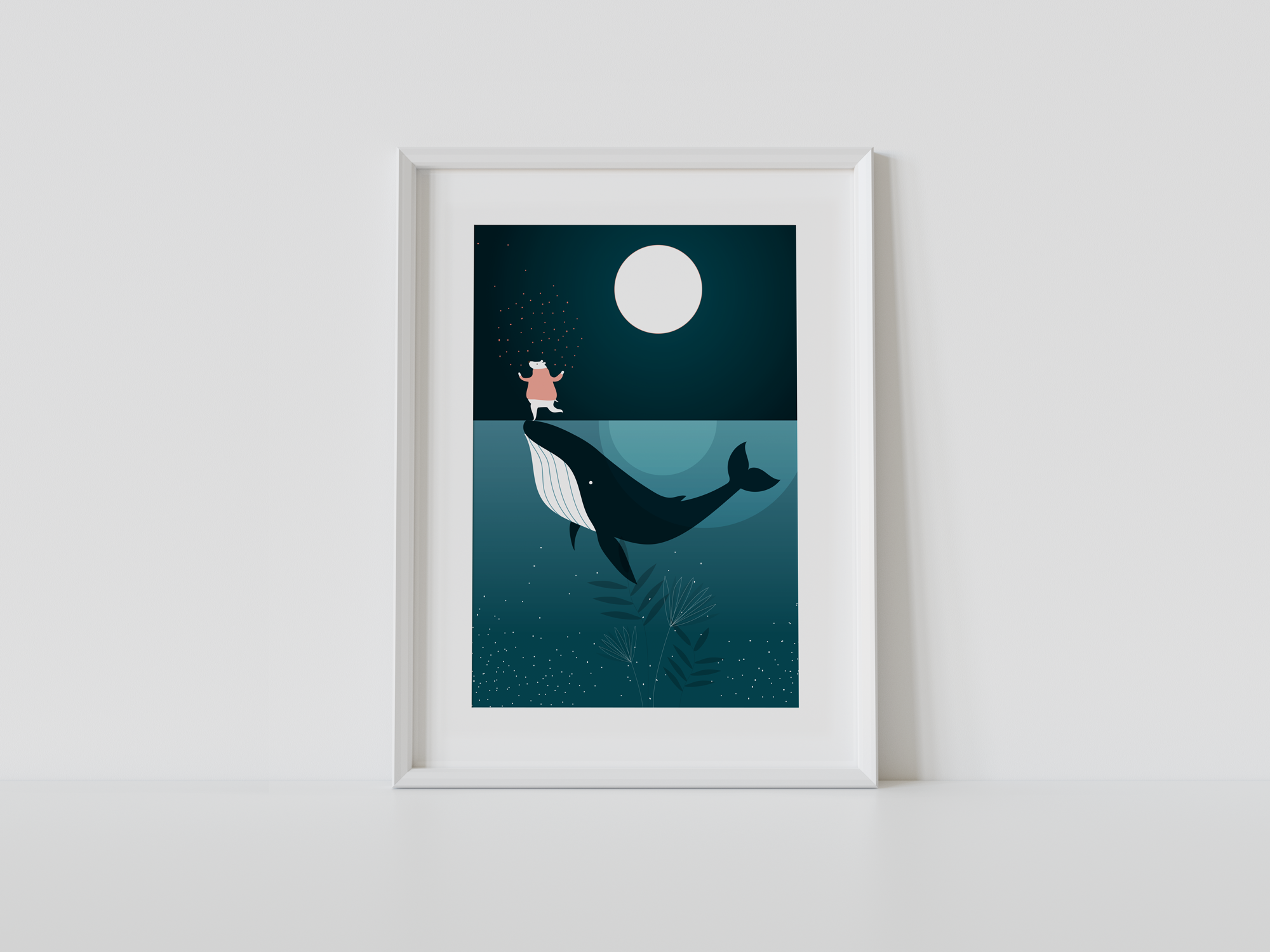 Affiche illustrée baleine et ours, sans cadre