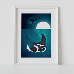Affiche illustrée de la raie manta, sans cadre